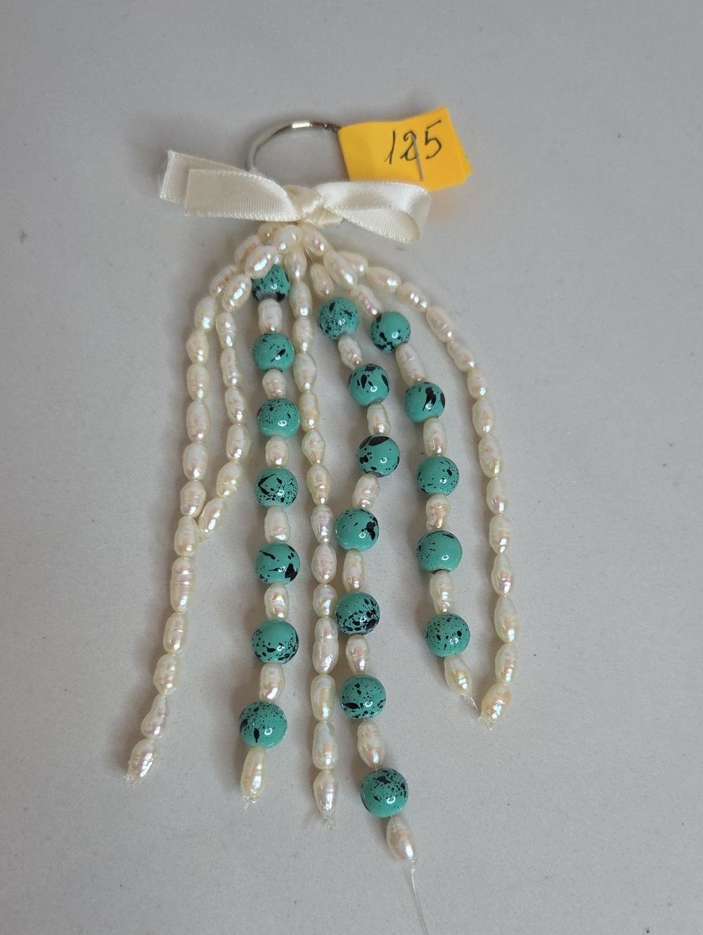 125 - Pearl and Turquoise Bead Tassel Bag Charm